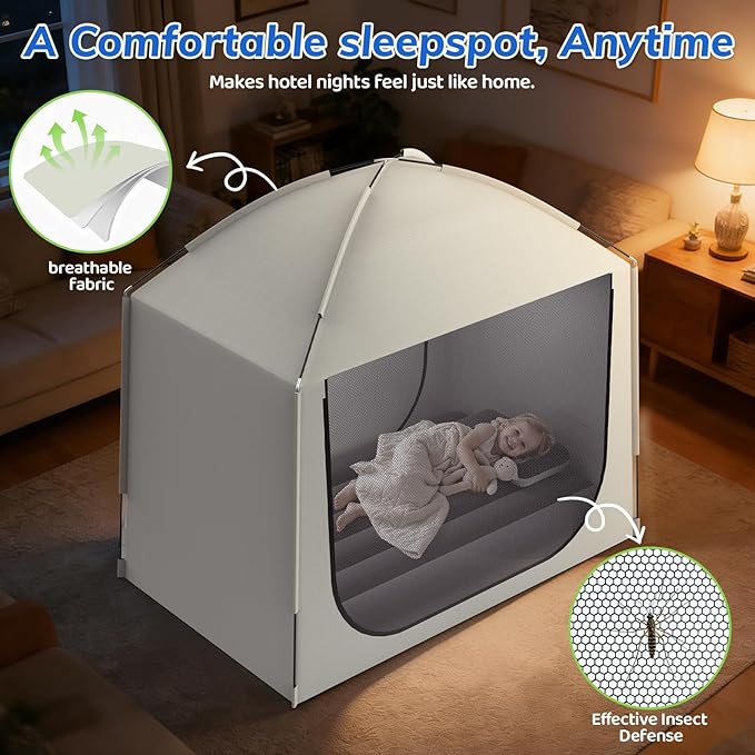 Inflatable Toddler Travel Bed with Tent – Portable Toddler Bed with Hand Pump-Toddler Blow Up Mattress Indoor & Outdoor Kids Air Mattress Tent for Camping, Travel, Home(52.4 Inch)