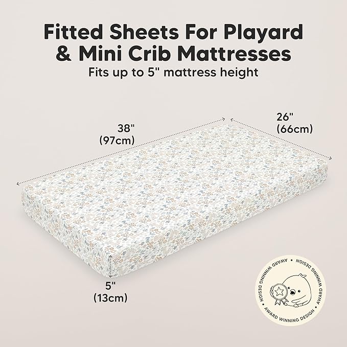 2-Pack Mini Crib Sheets Fitted - 38x26 Pack N Play Sheets for Pack and Play Mattress, Organic Cotton, Soft & Breathable Playard Bedding, Neutral Mini Toddler Bed Cover for Boys, Girls (Prairie)