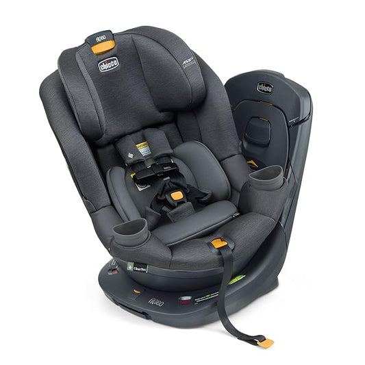 Chicco Fit360 ClearTex Rotating Convertible Car Seat with 360 Degree Rotation for Rear-Facing and Forward-Facing, LeverLock Self-Tensioning Lock System | Carbon/Grey