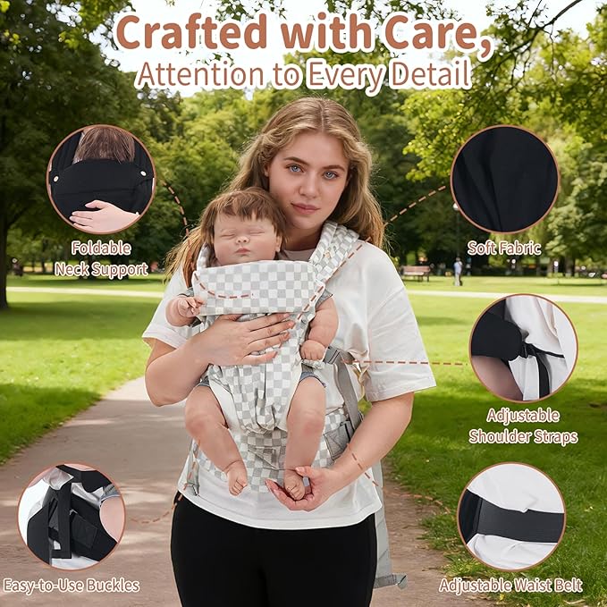 Baby Carrier Newborn to Toddler - Ergonomic Breathable Soft Structured Carrier with Breathable Mesh Lightweight Baby Holder with Lumbar Support Hands-Free Babywearing for Plus Size Parents White