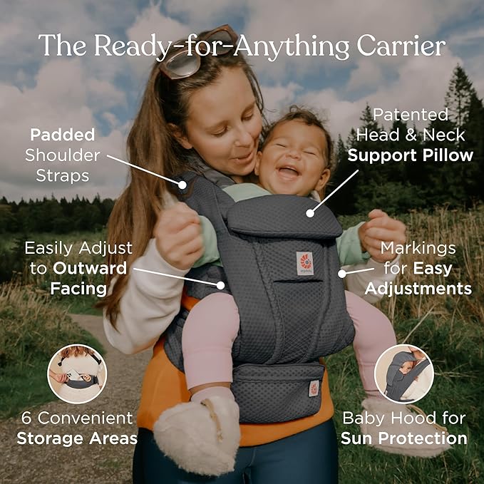 Ergobaby Omni Deluxe Baby Carrier Newborn to Toddler - Breathable Baby Carriers for Summer - All-Position Carrier with Enhanced Lumbar Support & Airflow (7-45 Pounds), Mesh, Graphite Grey