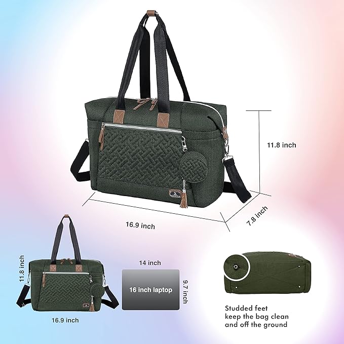 Dikaslon Diaper Bag Tote, Large Travel diaper tote for Mom and Dad, Multifunction baby tote bag for Boys and Girls with Pacifier Case and Changing Pad, Olive Green