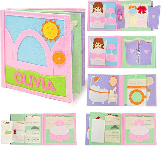 Personalized Busy Book for Toddlers 1–3 – Montessori Busy Board with Child’s Name, Quiet Activity Book for Fine Motor Skills, Travel-Friendly Toddler Learning Toy, Personalized Baby Gifts