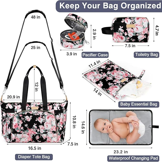 ITIEZY Diaper Bag Tote for Baby - Large Mommy Bag with Portable Changing Pad Pacifier Case, Hospital Bags Travel Baby Bag