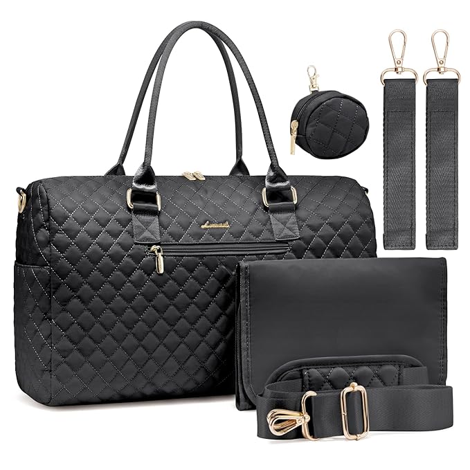 LOVEVOOK Diaper Bag Tote with Pacifier Case and Changing Pad, Large Capacity Mommy Bag for Hospital and Weekender Travel, Functional Baby Bag Newborn Baby Essential, Black