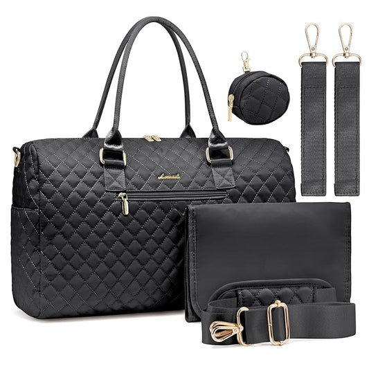 LOVEVOOK Diaper Bag Tote with Pacifier Case and Changing Pad, Large Capacity Mommy Bag for Hospital and Weekender Travel, Functional Baby Bag Newborn Baby Essential, Black