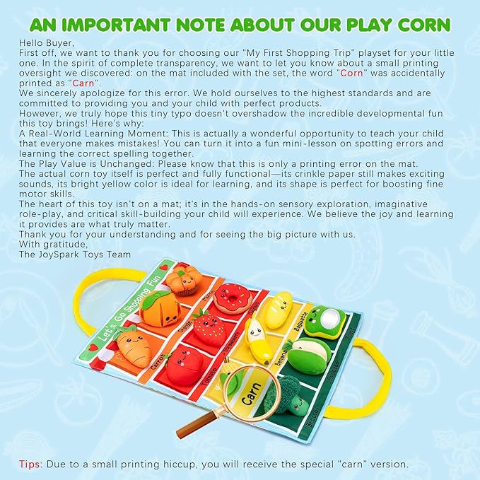 Montessori Baby Toys for 6-12-18 Months - My First Shopping Trip Baby Sensory Toys with Color Sorting Play Food, Crinkle & Rattle, Fine Motor Learning Toddler Toys for 1-2 Year Old Boy Girl Gifts