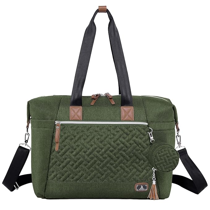 Dikaslon Diaper Bag Tote, Large Travel diaper tote for Mom and Dad, Multifunction baby tote bag for Boys and Girls with Pacifier Case and Changing Pad, Olive Green