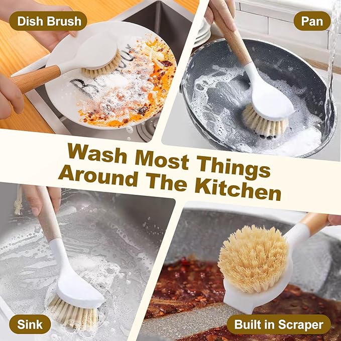 XYFuuee 5 Pack Dish Bottle Brush Set with 5-in-1 Cup Cleaning Brush, Dish Scrub Long Handle Brush with Scraper Tip, 3 Straw Cleaner Brushes for Stanley, Washing Kitchen Sink Pot Pan Water Bottle Stove