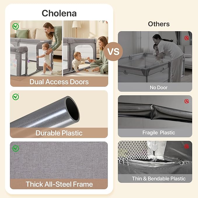 Baby Playpen,Extra Large Playpen for Babies and Toddlers, Sturdy Play Pen Play Yard with Safety Gate,79”x71”Baby Play Pen(Cationic Light Grey)