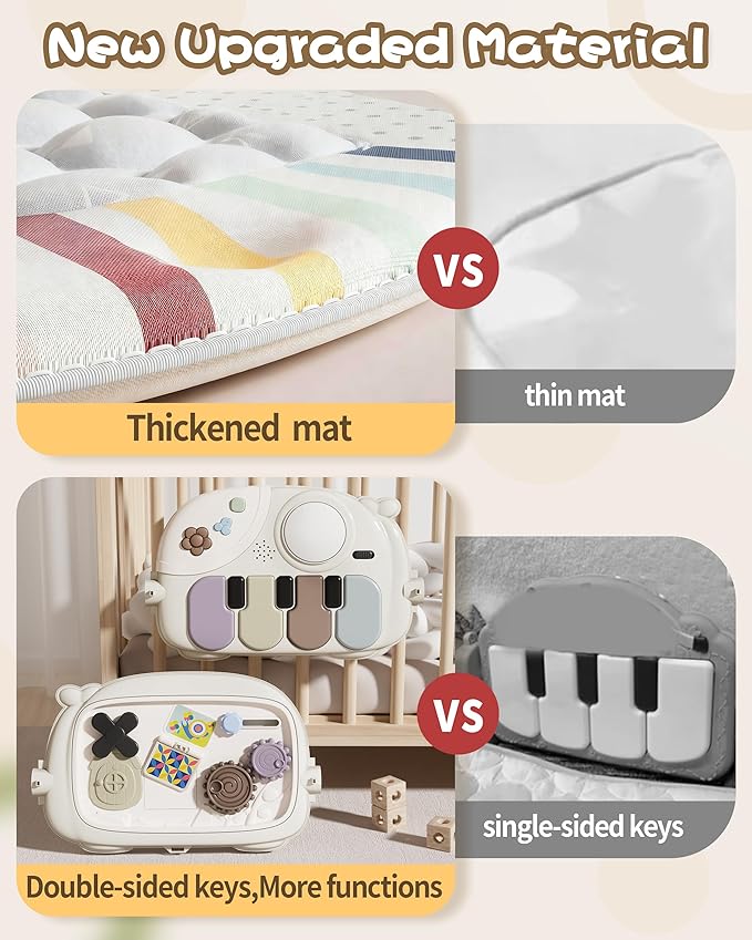 Stactcute Baby Play Mat Baby Toys,Baby Gym Tummy Time Play Piano Activity Mat with 5 Infant Sensory Toys,Music & Light Infant Newborn Gifts for Babies Toddlers 0-3 6-9 11 12 Months.