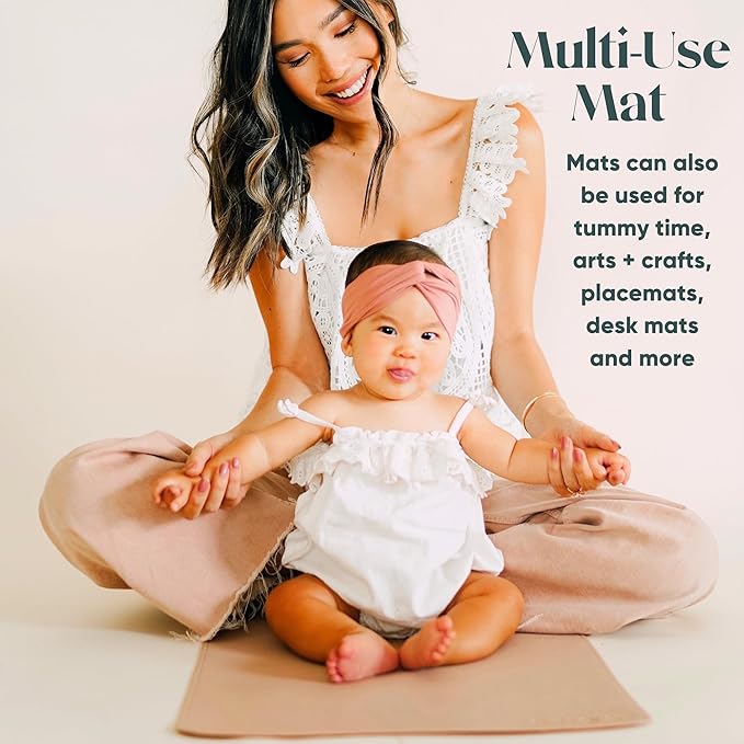 Ava + Oliver Vegan Leather Baby Changing Mat (16 X 30 in) - Multipurpose Wipeable and Portable Diaper Mat - Foldable for Travel (Taupe Scallop)