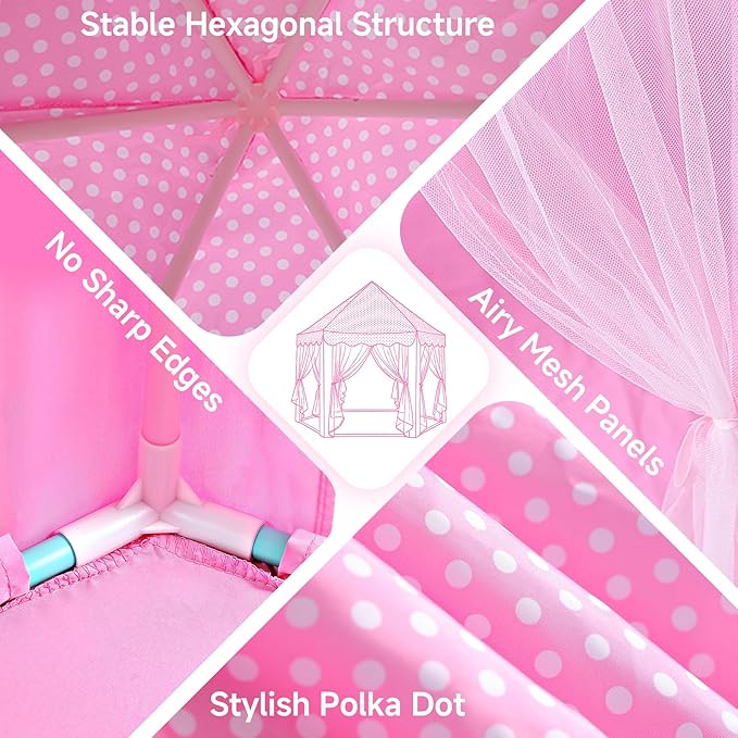 Monobeach Princess Tent Girls Large Playhouse Kids Castle Play Tent with Star Lights Toy for Children Indoor and Outdoor Games, 55'' x 53'' (DxH) (Pink Princess with Play Mat)