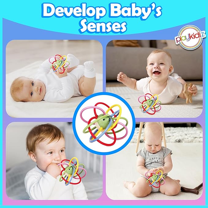 Rattle & Sensory Teether Toys for Babies, Multicolour Soft Teething Tube, Easy to Clean, Developmental Baby Toys 0-6 Months
