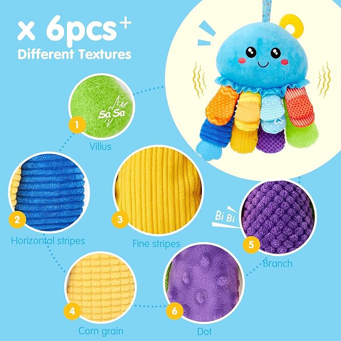 hahaland Baby Sensory Toys 3-6 Month - 15 in 1 Soft Tummy Time Toy with Crinkle Rattle Mirror for Infant Hanging Carseat Toys for 0-6 Month Developmental Newborn Montessori Toy for 3 4 5 6 Months