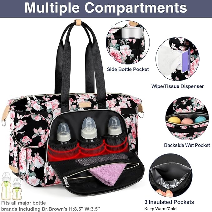 ITIEZY Diaper Bag Tote for Baby - Large Mommy Bag with Portable Changing Pad Pacifier Case, Hospital Bags Travel Baby Bag