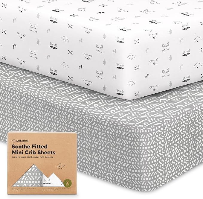 2-Pack Mini Crib Sheets Fitted - 38x26 Pack N Play Sheets for Pack and Play Mattress, Organic Cotton, Soft & Breathable Playard Bedding, Neutral Mini Toddler Bed Cover for Boys, Girls (Nordic)