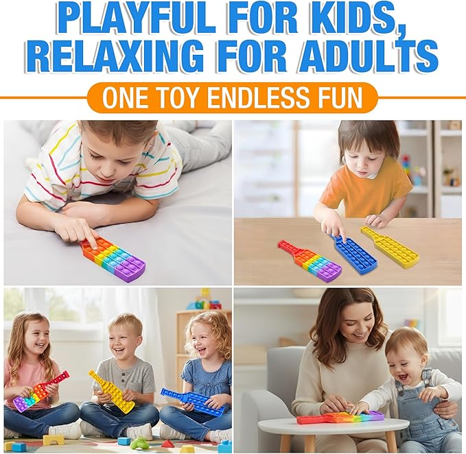 Cricket BAT Push Pop Bubble Fidget Toy – Build Focus | Stress Relief Sensory Toy | 0+ Baby Safe Silicone Fidget Bat with Cricket Ball Seam Texture | Pack of 1 Rainbow / Pack of 3 Colors