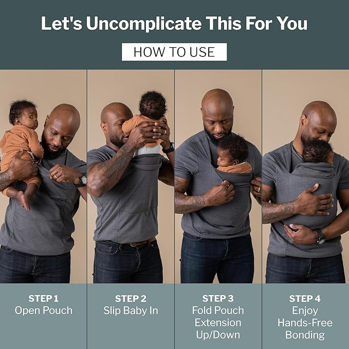 Lalabu Long-Sleeve Dad Shirt - Baby Wraps Carrier for Dad with Hand-Free Patented Pouch - Engineered for Bonding, Safety, & Comfort for Newborns Up to 15 Lbs. - CPSC Compliant