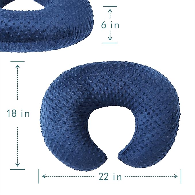 QUENESS Nursing Pillow and Positioner, Breastfeeding, Bottle Feeding, Baby Sitting Support with Removable Ultra Soft Cover, Tummy Time Support for Baby Boys and Girls (Estate Blue)