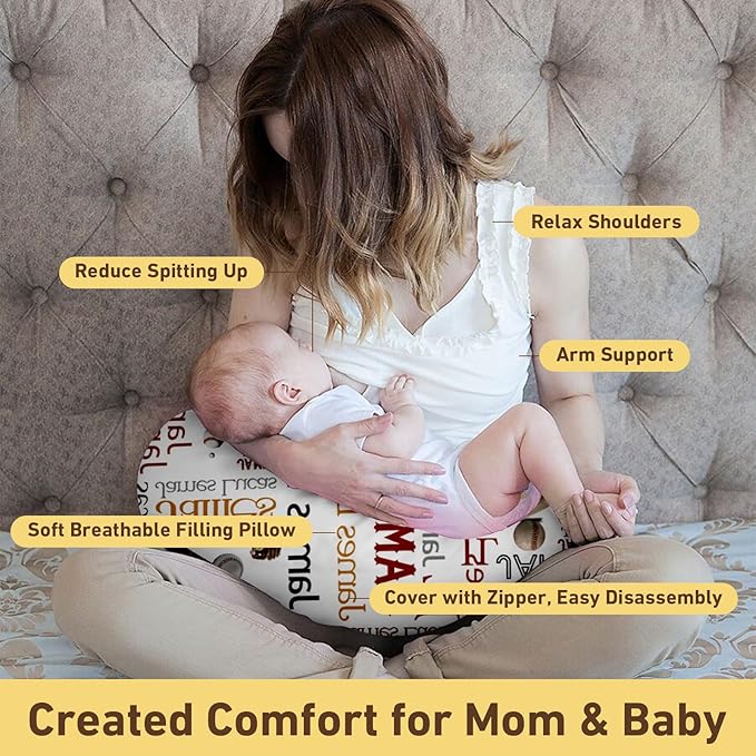Rucekia Baby Nursing Pillow Cover - Personalized Name Baseballs Design Breastfeeding U-Shaped for Bottle Feeding, Ultra Soft Comfortable Breastfeeding Pillow Cover for Infant Baby Boys and Girls