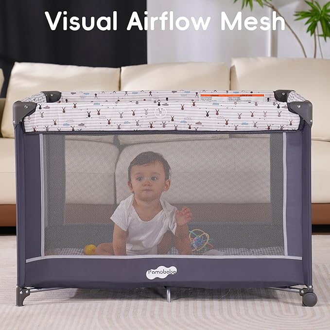 Pamo Babe Pack and Play with Bassinet, Portable Playard for Baby