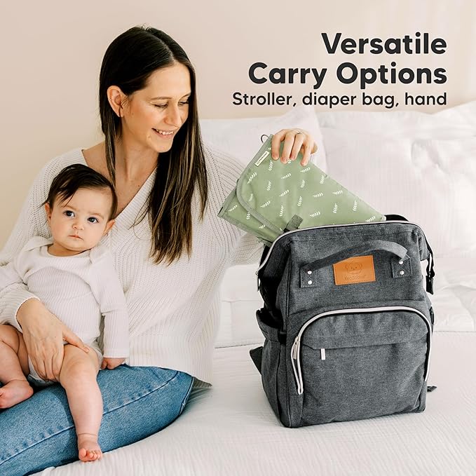 KeaBabies Portable Diaper Changing Pad - Large Waterproof Baby Changing Mat, Compact Travel Diaper Clutch, Functional Pockets Fit Newborn Essentials, Wipeable & Padded Baby Changer (Acacia)
