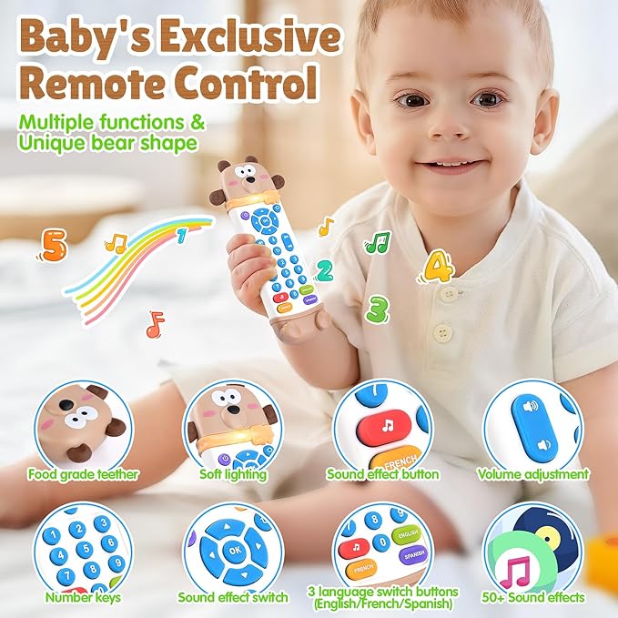 Baby Remote Control Toy with Phone Teether & Teething Keys & Car Remote, Remote Teether for Baby with Realistic Light and Sounds, Baby Musical Toys Gift for Boys Girls 6+ Months