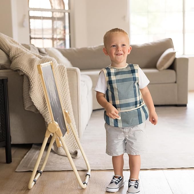 Tiny Twinkle Mess Proof Baby Bib for Girls | Waterproof Toddler Bib for Eating | Baby Apron for Feeding | Machine Washable | Perfect Shower Gift (Gingham, 6–24M)