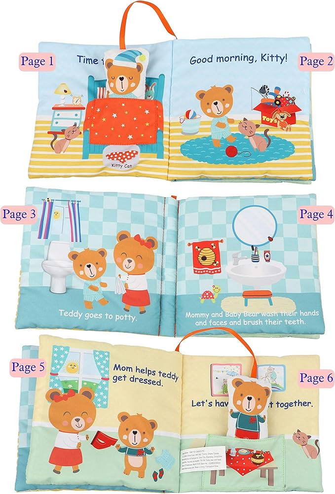 bebe mondo Teddy Bear Baby Toy Cloth Crinkle Books for Babies Infant Toddler, Soft Toys 0-6-12 Months Activity Tummy Time Mirror Toy, Gifts for Boys Girls Baby Shower, 1-2-3 Years Old-Morning
