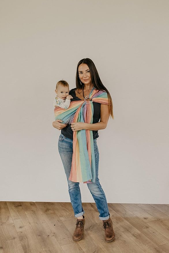 Hip Baby Wrap Ring Sling Baby Carrier - Extra Soft Bamboo Linen Baby Wraps Carrier Machine Washable Baby Tush Carrier Made with All Natural Plant Based Dyes Perfect Baby Shower Gifts Rainbow Brite