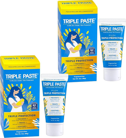Triple Paste Diaper Rash Cream for Baby, 3 Oz (Pack of 2), Zinc Oxide Ointment Treats, Soothes & Prevents Diaper Rash, Pediatrician-Recommended & Hypoallergenic, Baby Essentials for Daily & Overnight