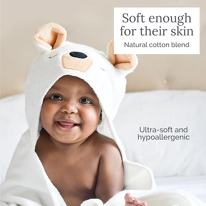 Natemia Premium Ultra Soft Hooded Baby Towel - Grey Raccoon Animal Design - Newborn to Toddler - Made in Turkey