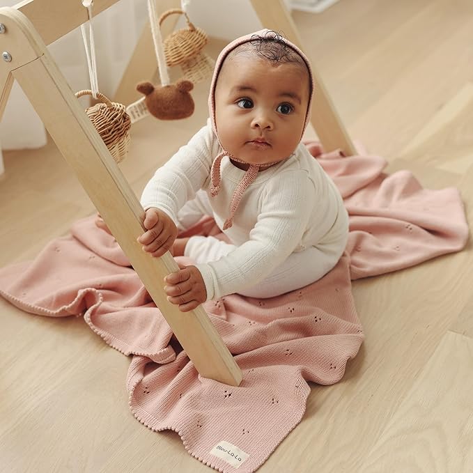 Bleu La La Baby Gift Set - Organic Cotton Newborn Blanket Essentials, Thoughtful Baby Shower & New Baby Gift for Boys & Girls (Pointelle - Ballet Slippers)