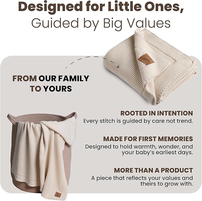 Little Dedi 100% Organic Cotton Baby Knitted Blanket with Gift Box - Soft Toddler, Crib, Stroller Blanket - Neutral Swaddle and Receiving Blanket for Newborns, 30"x40", Stone