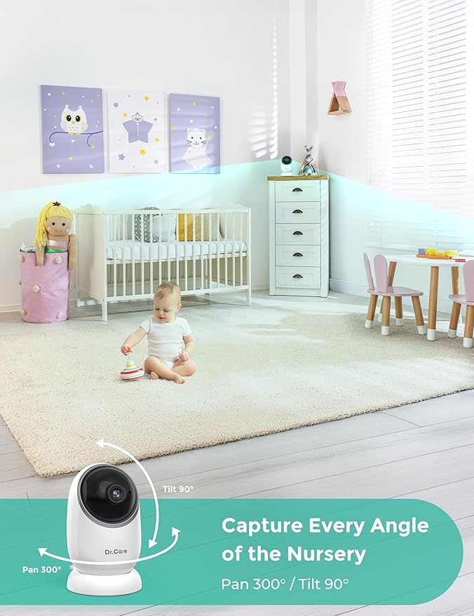 Dr.Care NovaView Video Baby Monitor - 5" 1080P Split Screen Display, 5000mAh Battery, Clear Night Vision, Real-Time/VOX, 2X/4X Zoom, 1000ft Range, 2-Way Audio, Pan & Tilt, No WiFi Baby Camera