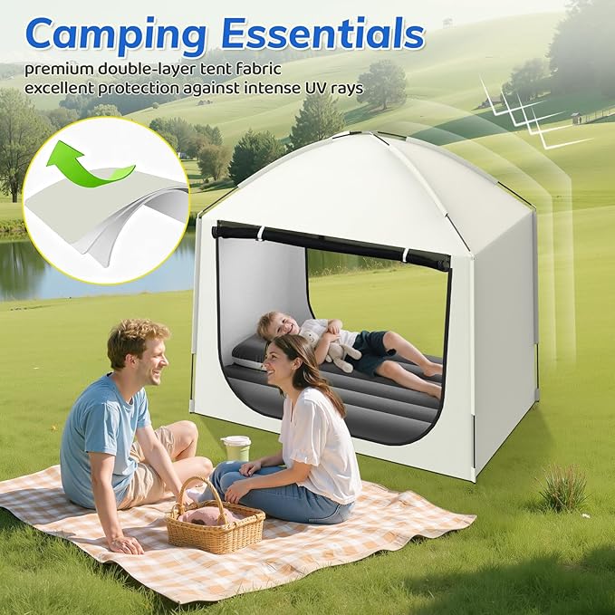 Inflatable Toddler Travel Bed with Tent – Portable Toddler Bed with Hand Pump-Toddler Blow Up Mattress Indoor & Outdoor Kids Air Mattress Tent for Camping, Travel, Home(52.4 Inch)