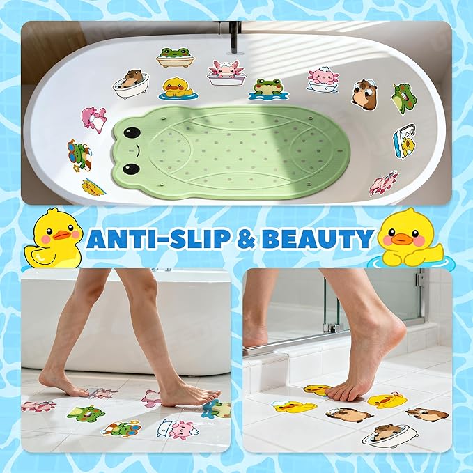UNEEDE Kids Bathtub Mat with 17PCS Non Slip Bathtub Stickers, Non Slip Shower Mat for Toddlers, Washable Anti Slip Tub Surface, Soft Rubber Mat for Bathtub Shower, Waterproof Bathtub Essentials
