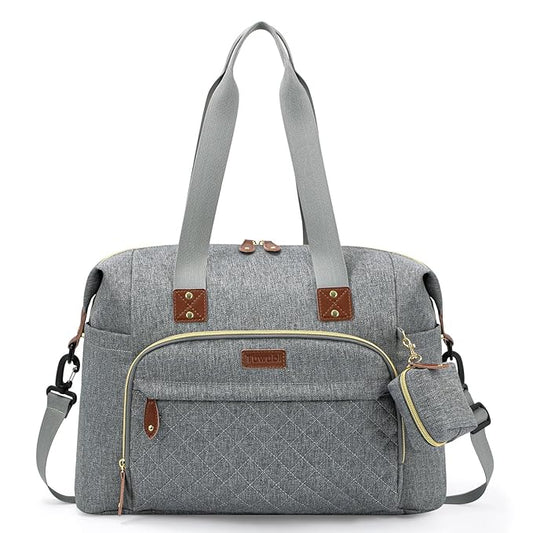 Tuwubi Diaper Bag Tote,Baby Diaper Bag with Pacifier Case Large Travel Diaper Tote Caddy for Mom and Dad Multifunction Large Baby Bag - M-Light Grey