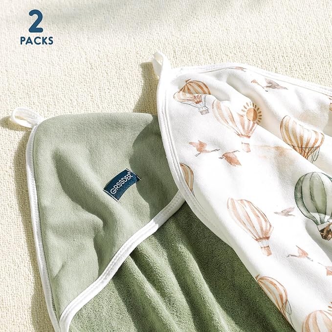 GRSSDER Baby Hooded Towel 2 Pack for Newborn, Super Soft Bath Towels with Original Designs, Ultra Absorbent Knit Terry, Large Toddler Towels with Hood for Boys Girls, Shower Gifts for Infant,34"x 34"