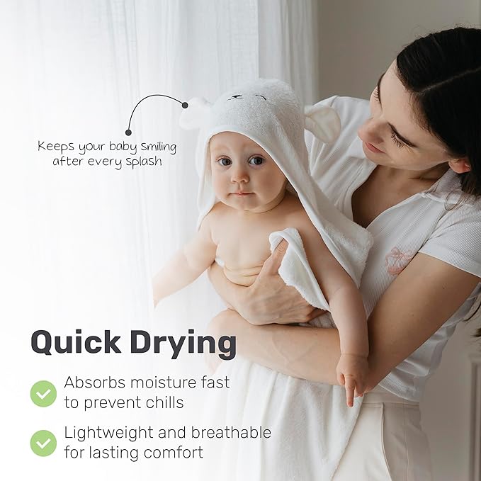 Lamb Babies Snuggle Hooded Bamboo Baby Towel, Ultra-Soft Bamboo Viscose for Warmth and Quick Drying, Functional Bath-Time Essential, Adorable Hooded Baby Towels