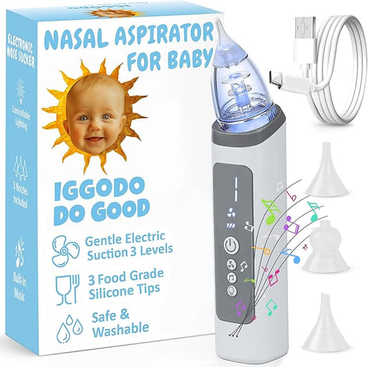 Electric Nasal Aspirator for Babies – Gentle Electric Nose Suction for Baby - Adjustable Suction, Calming Music & Light – Soft Silicone Tips for Newborn and Infant Congestion Relief – USB Rechargeable