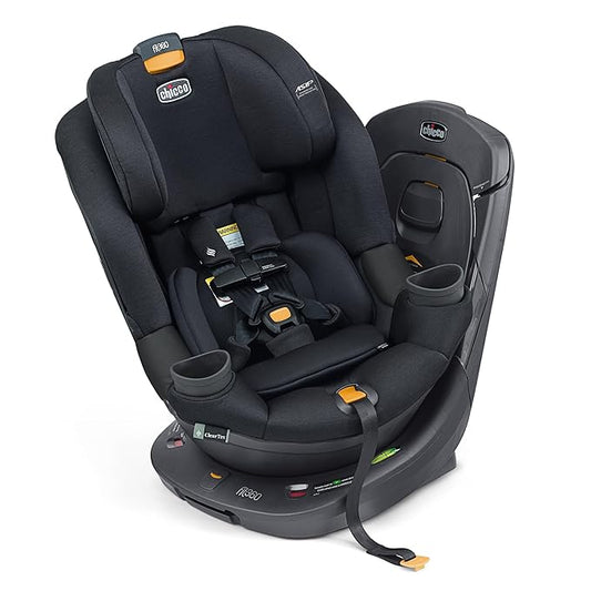 Chicco Fit360 ClearTex Rotating Convertible Car Seat with 360 Degree Rotation for Rear-Facing and Forward-Facing, LeverLock Self-Tensioning Lock System | Obsidian/Black