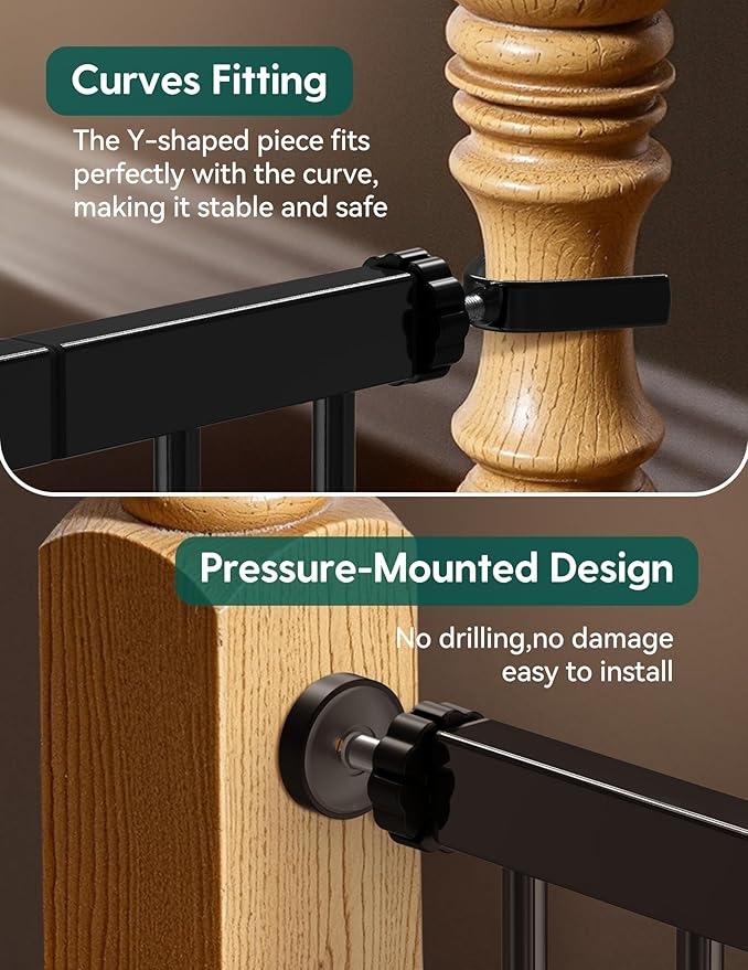 Babelio Baby Gate for Doorways and Stairs, 26-40" Auto Close Dog Gate, PressGuard C5, Easy-Install Pressure Mounted Satey Door, No Drilling Safety Gate for Child and Pets, Black