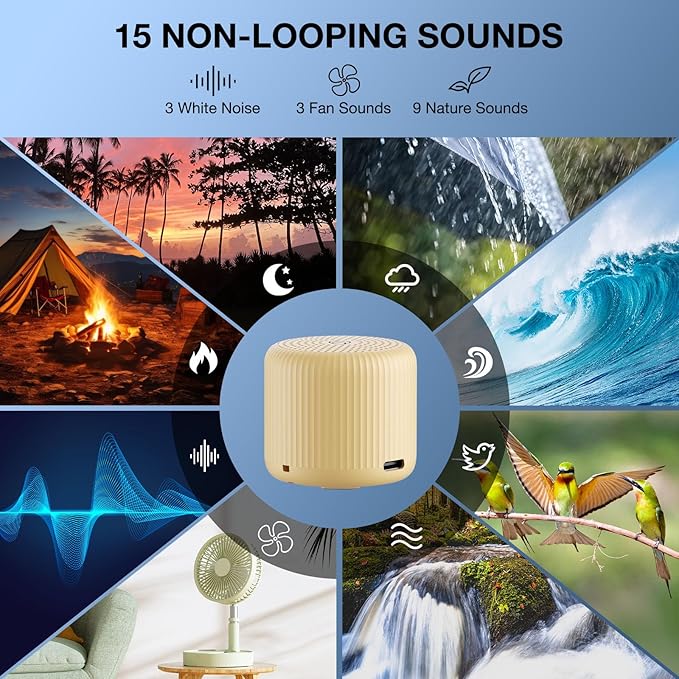 White Noise Machine Baby Portable Sound Machine,LEICEX Travel Sound Machine,15 Non-Looping Sound Timer and Memory Play, Mini White Noise Machine for Sleeping Office Travel （Honey）
