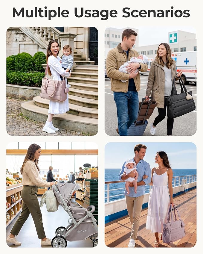 BAGSMART Diaper Bag Tote, Hospital Bag for Labor Delivery, Puffy Maternity Travel Diaper Tote, Baby Bag with Pacifier Case