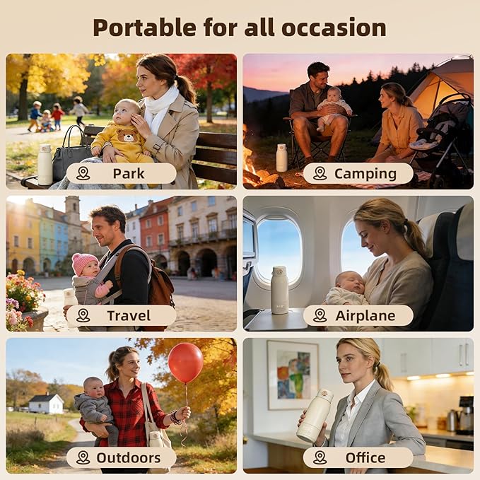 Portable Milk Warmer for Travel 17oz Large Capacity Baby Milk Warmer Fast Heating for Breast Milk Formula Water with Fast Charger for Car Airplane On The Go