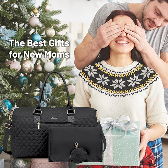 LOVEVOOK Diaper Bag Tote with Pacifier Case and Changing Pad, Large Capacity Mommy Bag for Hospital and Weekender Travel, Functional Baby Bag Newborn Baby Essential, Black