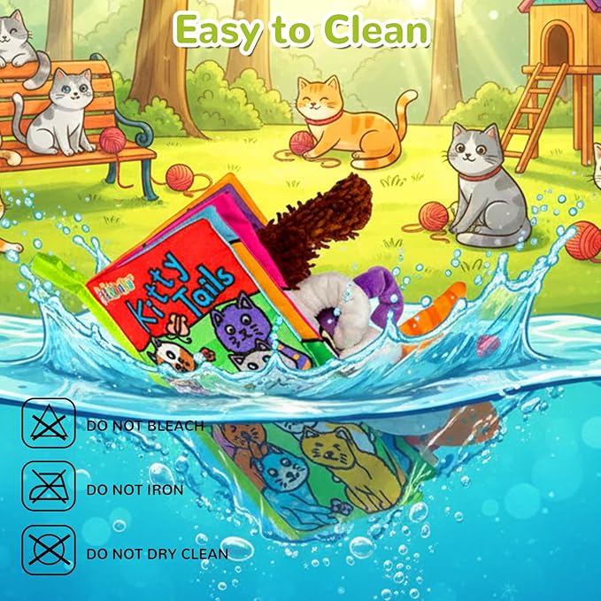 HECCEI Baby Cloth Books Soft Baby Book 0-6 Months Crinkle Books with Kitten Tails Touch and Feel Sensory Toys for Infant Tummy Time for 3 Months+ Easter Basket Stuffers