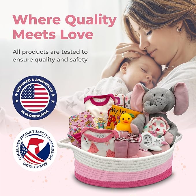 Bundle of Joy Deluxe New Baby Gift Basket | Newborn Baby Girl Gift Set with Baby Essentials | Baby Gift Basket for Expecting Moms | Baby Layette Set | Pink Baby Gift Set | Nikki's Gift Baskets